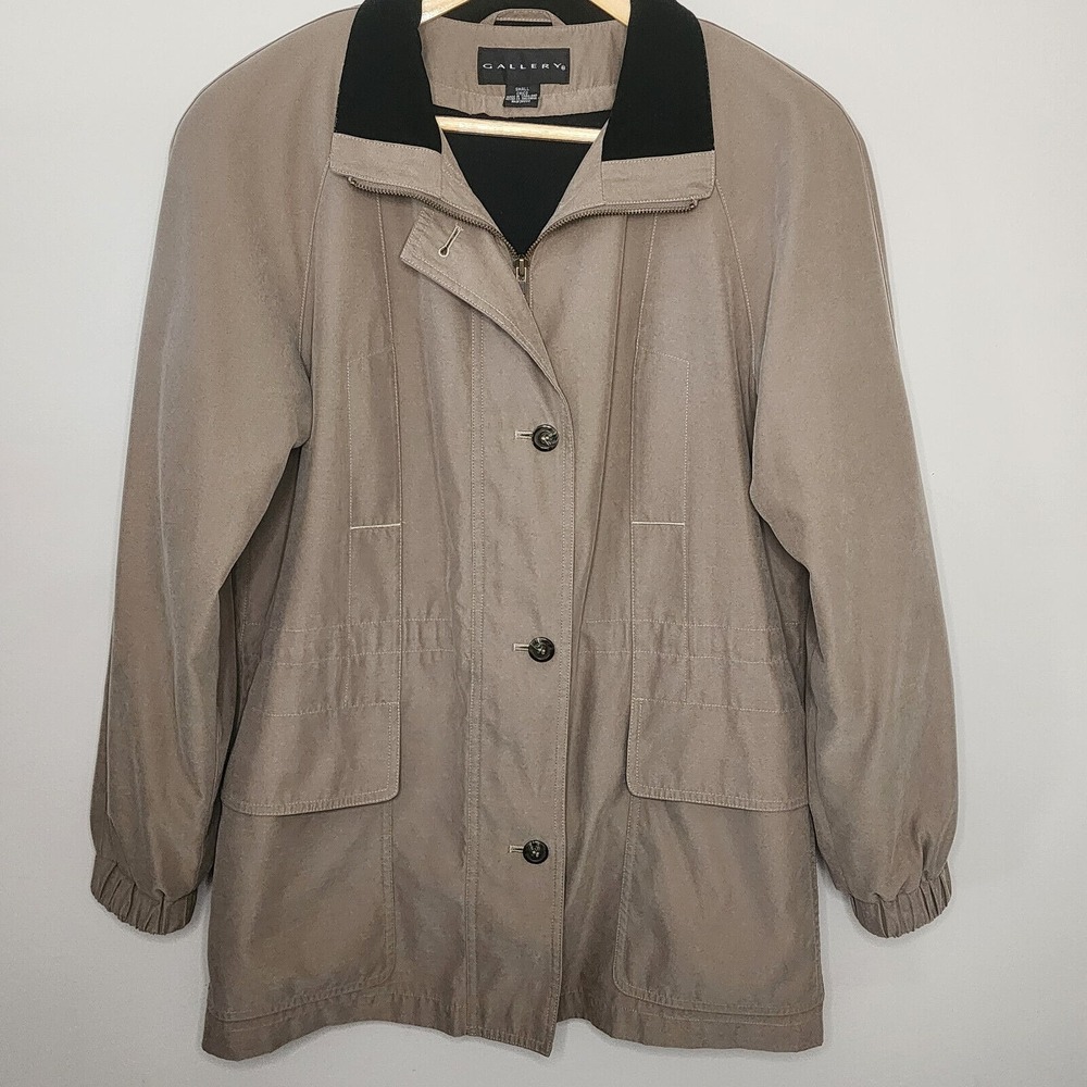 Gallery Jacket Taupe Zip Out Liner‎ Drawstring Waist Womens Small